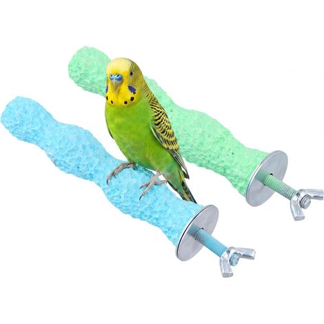 2PCS Premium Bird Perch and Beak Grinding Stone Set, stainless steel and Resin Anti-Slip Stand for Parrots, Budgies, Cockatiels, Conures, and Small Birds Cage Accessories,blue, green (1/5)
