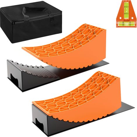 Wiltec 2 Cunei fermaruota 3,5 t/coppia, bloccaruote 42,4 x 17 x 17,4, fermi 20,7 x 17 x 9,6 cm, livellatori in plastica con borsa di trasporto e tappetini, per camper, rimorchi, camion