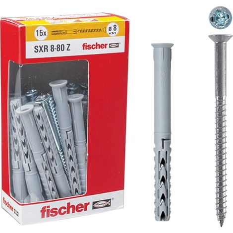 Fischer Chevilles allongees avec vis, gris, 8 x 80 mm (1/4)