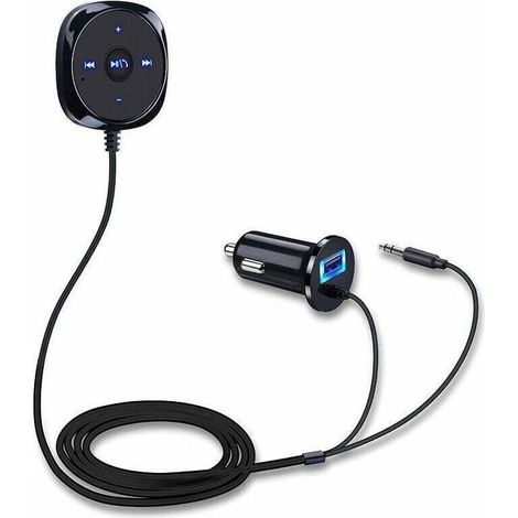Kit de voiture Bluetooth Récepteur Bluetooth, Adaptateur audio mains libres Bluetooth Microphone intégré Clip d'aération, Chargeur de voiture USB 2.1a noir1pcs (1/4)