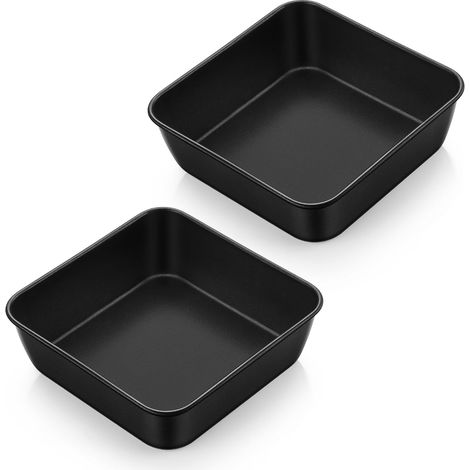 Set de 2 Moule à Gâteau Carré, 15.9 x 15.9 x 5cm Noir Plat Four en Acier Inoxydable avec Revêtement Antiadhésif, Petit Plat Pour Four pour Gâteaux/Lasagnes/Soufflés, Facile à Nettoy (1/5)
