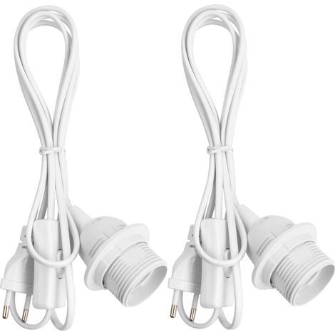 2 Pcs Support Lampe pour Ampoule E27, Douille avec Interrupteur, Porte Luminaire Suspension, Anneau Fileté, Câble d'alimentation de 1,8 m et EU Prise, pour Lustres Lampadaires (Blanc) (1/5)
