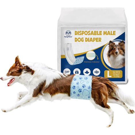 52 Couches Jetables pour Chien Mâle L, Indicateur d'Humidité Culottes Hygéniques Super Absorbantes, Bandes Ventrales Anti-Fuites (1/5)