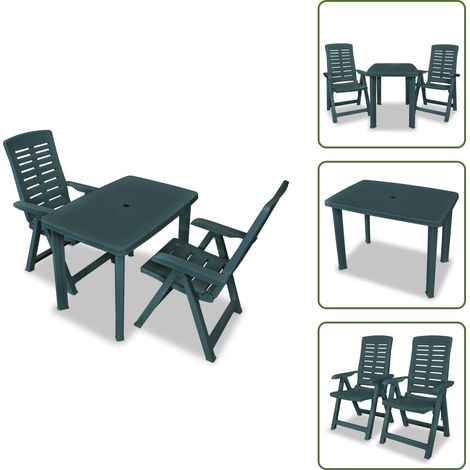 The Living Store Set de mesa y sillas bistró de jardín 3 piezas plástico verde - Sillas de jardín