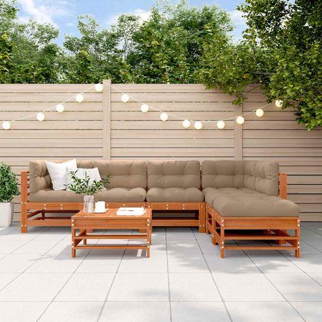 Garten-Lounge-Set 7 pcs Wachsbraun Massives Kiefernholz (1/5)