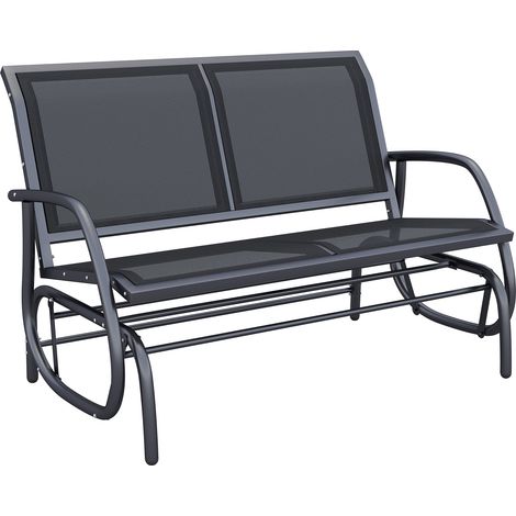 Banco balancín de jardín para 2 personas de metal negro 120 x 70 x 85 cm (1/5)
