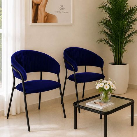 Lot de 2 chaises de salle à manger Aurelia en velours bleu nuit avec pieds noirs (1/5)