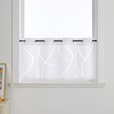 Rideau brise-bise moderne dévoré - Rideau de cuisine transparent avec œillets - Rideau court pour salon - Blanc - H x l : 30 x 90 cm - 1 pièce (1/5)
