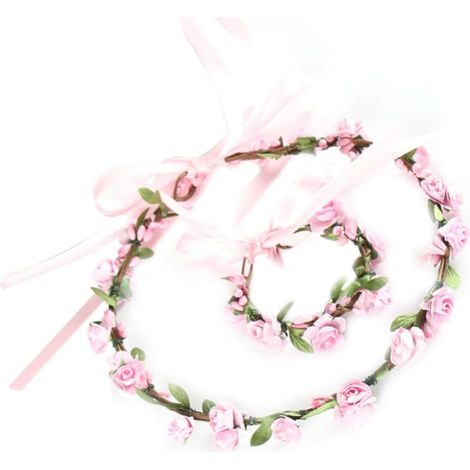 Pink Fabric Flower Crown Headband for Girls Cosplay (1/5)
