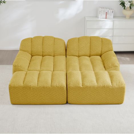 FloraGrace Sofa modulaire 2 places, tissu fleece granulé, jaune, sans montage, pour salon et appartement (1/5)