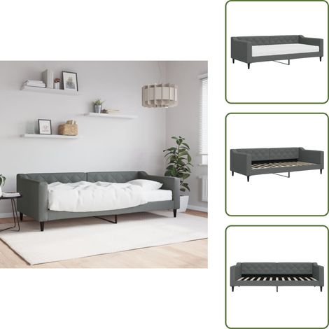 Lit de jour avec matelas gris foncé 90x200 cm tissu - Canapé Lit - Lit D'appoint - Lit Deux Places - Lit Convertible - Mobilier De Salon (1/5)