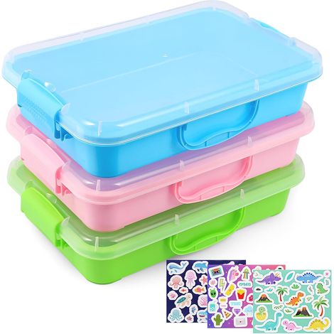 Lot de 3 bacs de jeu sensoriels avec couvercle et 3 autocollants, boîtes de rangement empilables en plastique, bacs à sable portables, organiseurs pour jouets, sable, arts, travaux manuels (1/5)