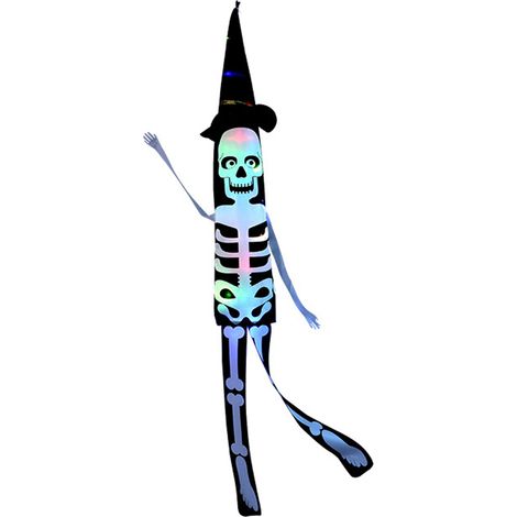 Windsock - Skull - Outdoor Halloween Decoration - Wind-Activated - Battery-Powered LED Light - 1 Piece (1/5)