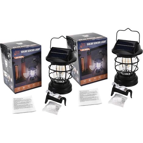 2er-Pack Vintage Solar-Campinglaterne, wiederaufladbar, Doppelpanel, hängende Solarleuchten für den Außenbereich