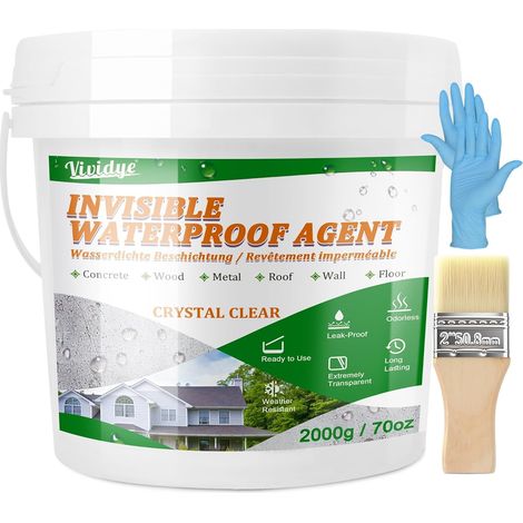 Étanchéité Liquide Transparent 2 KG, Revêtement Mural Imperméable Transparent, Scellant Isolant Étanche pour Toiture, Salle de Bain, Terrasse, Carrelage, Béton, Imperméable Extérieur et Intérieur (1/5)
