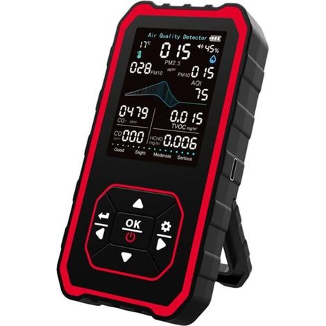 Détecteur de qualité de l'air intérieur 10 en 1 PM avec température et humidité pour Test PM2.5/PM10/HCHO/TVOC/AQI USB Charging