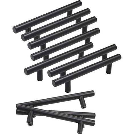 Lot de 10 poignées de porte noires en forme de T, creuses, pour portes de cuisine, entraxe : 96 mm, dimensions : 10 x 150 x 96 mm. Convient pour la maison. (1/5)