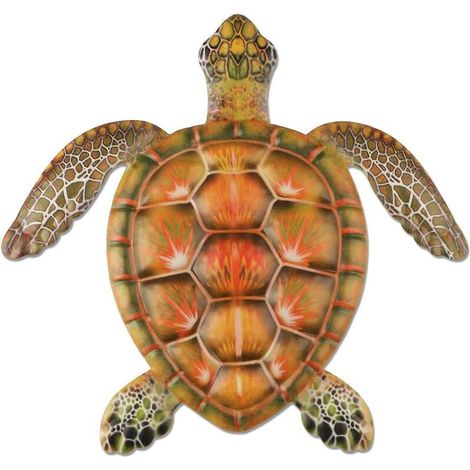 Décoration murale en métal représentant une tortue marine orange, idéale pour la maison, la chambre, le salon, le bureau, le jardin, les clôtures et l'aquarium. (1/5)
