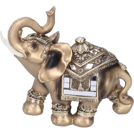 Elefantenstatue aus goldenem Kunstharz, dekorative Figur für Wohnzimmer, Tischdekoration, L 16,5 x 8 x 16 cm (1/5)