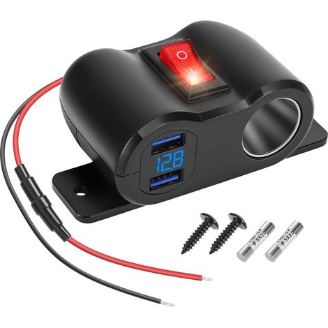 Prise de Chargeur USB 12V Voiture QC3.0 Allume Cigare Adaptateur Répartiteur Prise avec Interrupteuret voltmètre LED pour 12V/24V Voitures Bateaux (1/5)
