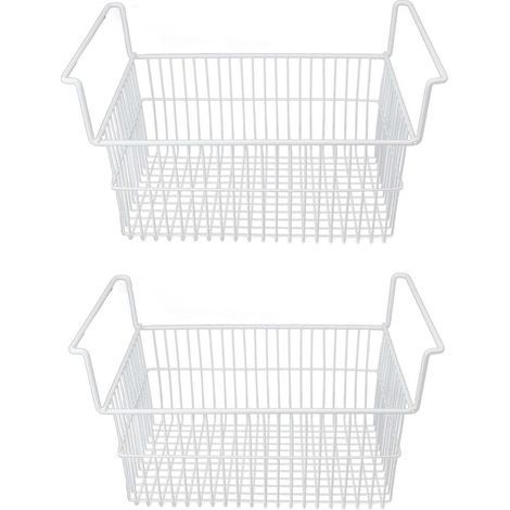 2 Gefrierkorb-Organizer aus Stahldraht, großes Fassungsvermögen, stabiler Gefrierkorb mit Griff für Küchenschränke und Arbeitsplatten, 49,5 x 29 x 27 cm (L x B x H), mit Griff 9 cm (1/5)