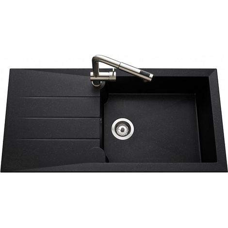 Évier de cuisine granité noir MAJORQUE - L 1000 x l 500 mm X P 215 - sous-meuble 50 cm - Aquatop (1/3)