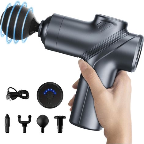 Pistolet de massage pour tissus profonds, moteur sans balais silencieux et pistolet de massage portable avec 4 têtes interchangeables pour un soulagement et une relaxation musculaire en profondeur.-Aq