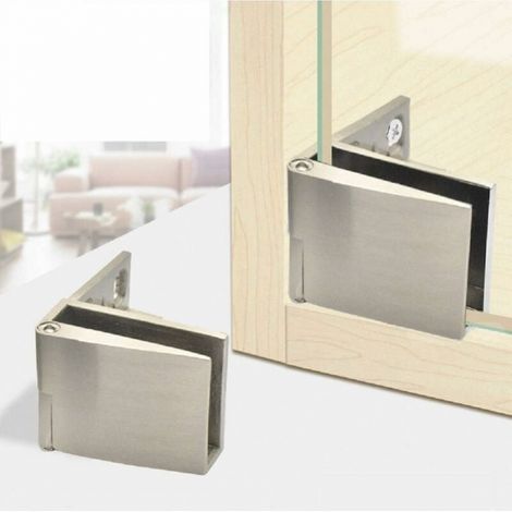 1 Paar rahmenlose Glastürscharniere für Weinkeller. Seitlich montiertes Glastürscharnier. Integriertes gebürstetes Nickel (1/4)