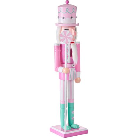 Nutcracker Figurine Pink Pine Wood Handmade Christmas Decor DALALVEN (1/5)