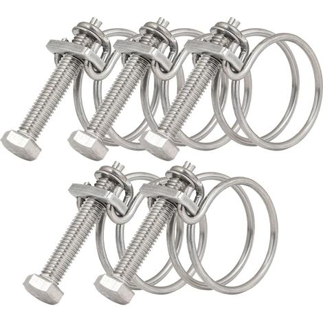 Pack of 5 Double Wire Hose Clamps Adjustable Hose Clamps Stainless Steel 201 Hose Clamps, 11 Sizes for 40-45 mm Family Water Pipe Tank Automotive Pipe (1/5)