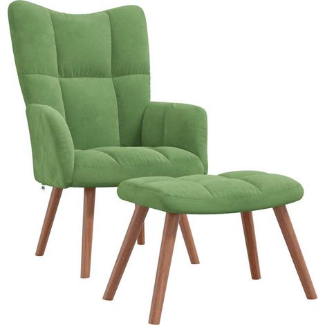 Poltroncina lounge design moderno divano poltrona con poggiapiedi in velluto verde chiaro DEC026550