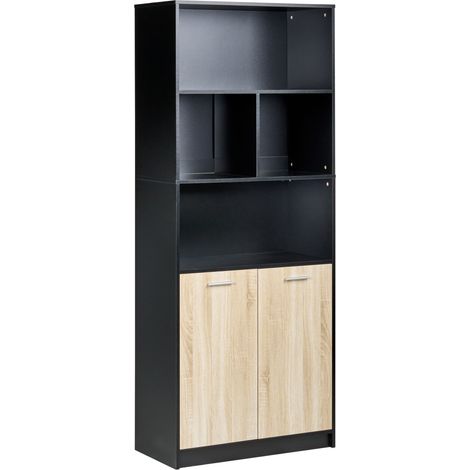 Estantería de 2 puertas estantes abiertos y cerrados librería estilo minimalista aglomerado marrón/negro Zehna