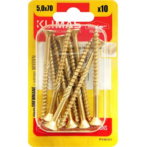 Vis Charpente Bois Klimas, 5 x 70 mm, Empreinte Torx, Tête Fraisée, Blister 10 Pièces (1/5)