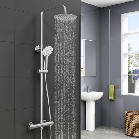 AICA Modern Bathroom Thermostatic Exposed Mixer Shower Twin Head Set Round (1/5)