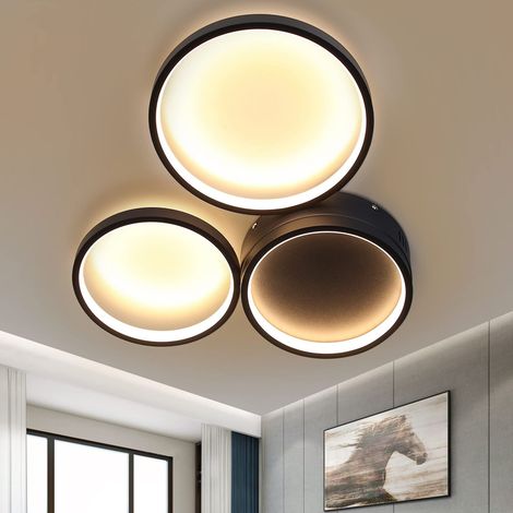 GBLY LED Deckenleuchte Schlafzimmer Deckenlampe - Schwarz Warmweiß Schlafzimmerlampe mit 3 Ringe Design 22W Modern Wohnzimmerlampe Deko für Wohnzimmer Kinderzimmer Flur Esszimmer Küche