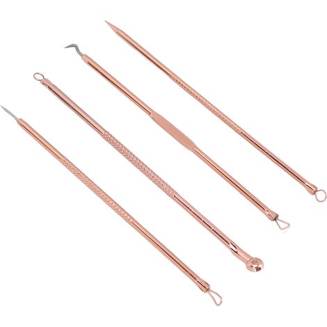 Kit de 4 extracteurs de comédons en acier inoxydable, double embout, couleur rose doré, pour élimination des points noirs et imperfections (1/5)