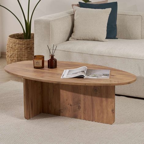 Wohnzimmertisch Parona, oval, Holzdekorplatte, braune Platte, 120x65x40h cm, Braun Eichenknoten (1/5)