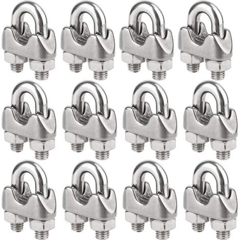 M3 Wire Rope Clips, Wire Rope Clamps, U Bolt Stainless Steel Cable Clip 3mm Diameter, Pack of 12