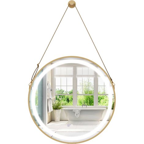 Specchio da bagno antiappannamento con interruttore touch per illuminazione, Specchio con gancio cinghia di sospensione luce led a 3 colori (1/4)