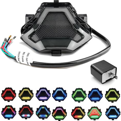 Motorradbremslicht mit RGB-LED-Blinkern, App-kompatibel + 2-poliges schwarzes Blinkrelais