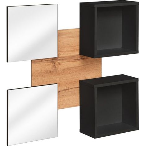 Panneau mural avec niches ouvertes + miroirs "Easy" - Type 07 - Noir/Beige - L 100 x H 100 x P 20 cm - Livraison gratuite (1/2)