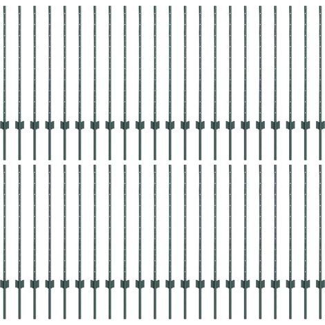 Poteau de clôture. 44 pcs Vert 140 cm Acier (1/5)