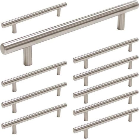 Paquete de 10 tiradores para armarios de cocina – distancia entre agujeros: 160 mm – tiradores para armarios de cocina fabricados en níquel cepillado (1/3)
