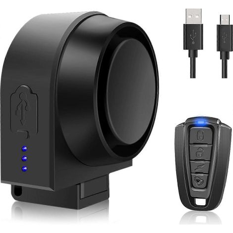 Alarma para bicicleta modelo 2025 con control remoto y carga USB, 115 dB, antirrobo por vibración, alarma deportiva para bicicletas, resistente al agua IPX5, alarma de seguridad para vehículos. (1/5)