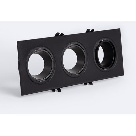 Downlight-Ring Eckig Schwenkbar für 3 LED-Glühbirnen GU10 / GU5.3 Schnitt 75x235 mm Schwarz