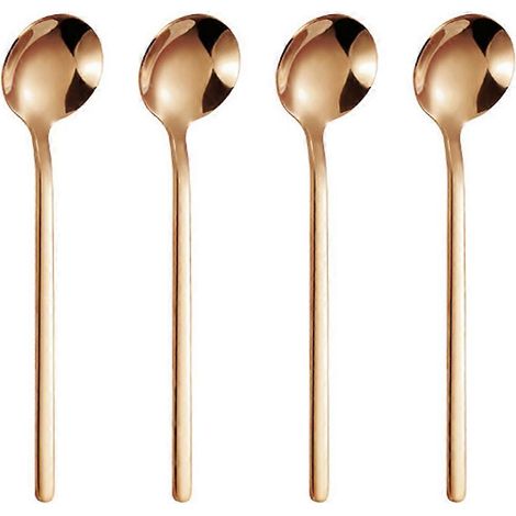 Cuillère à expresso en acier inoxydable 13 cm, mini-cuillère à café, pour café, sucre, dessert, gâteau, glace, cappuccino, lot de 4 - Or rose (1/5)