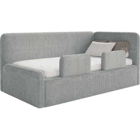 Selsey Fanko – Kinderbett 90x200 cm mit Rausfallschutz, Matratze, Kopfteil rechts, Plüsch, Grau