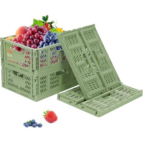 Lot de 4 Boites Rangement Plastique, Paniers Pliables - Pour Cuisine, Bureau, Chambre à Coucher - Vert (1/5)