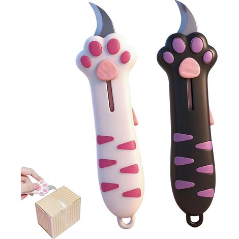 2 PCS Mini Cutter Retractable Securite, Adorable Patte de Chat Mini Cutter Ouvre Colis, Portable Couteau de Papeterie, Ouvre-lettre, Couteau Utilitaire pour Bureau, Maison, Artisanat, Colis (1/5)