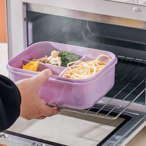 Luftdichte, dreigeteilte lila Lunchbox, mikrowellengeeignete Bento-Box für Erwachsene, Schüler und Büroangestellte, inklusive Besteck. (1/4)